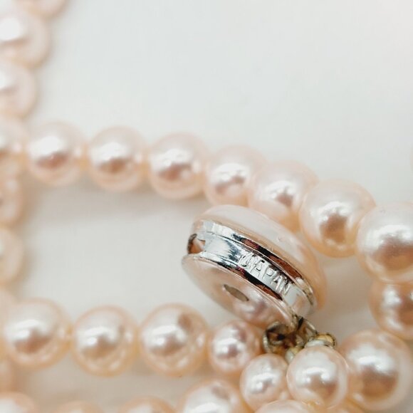 Vintage Faux Pink Pearl 3 Strand Choker Necklace 12”-14” Made In Japan - Picture 2 of 6